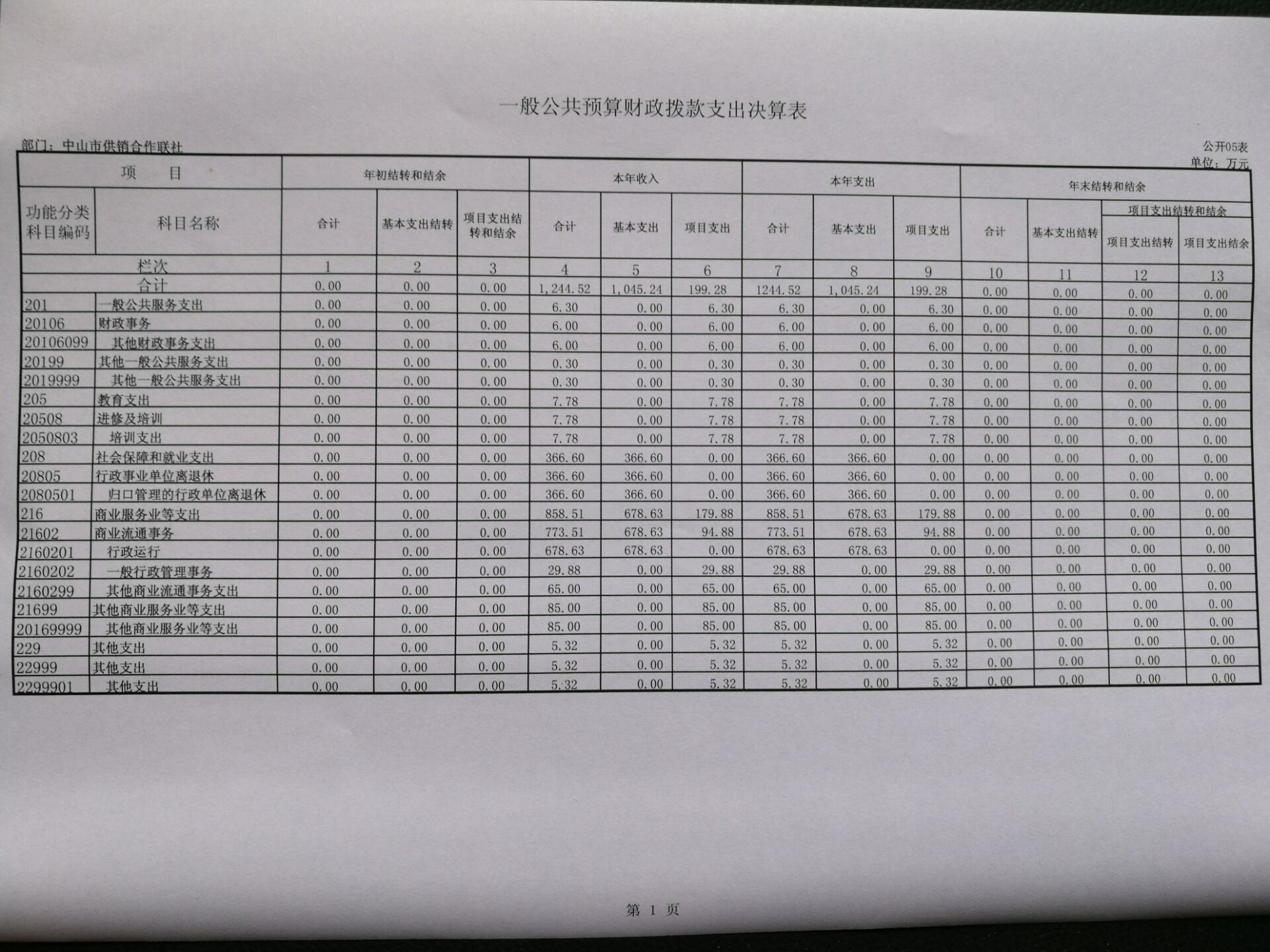 一般公共预算财政拨款支出决算表